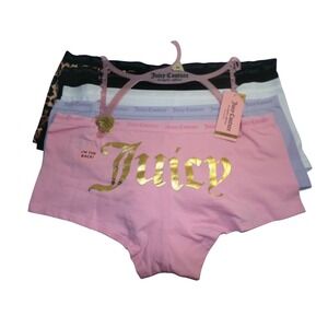Juicy Couture Womens 5 Pack Boy Short Panties XL Multicolor Leopard Gold  NWT